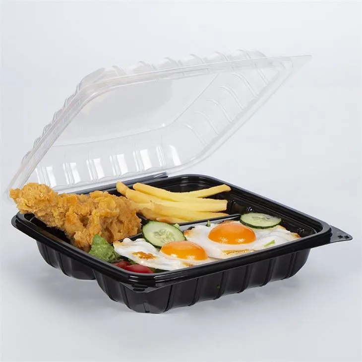 9 ইঞ্চি মাইক্রোওয়েভযোগ্য গরম খাবার বের করে নিন কব্জাযুক্ত খাবারের পাত্রে প্লাস্টিকের লাঞ্চ বক্স